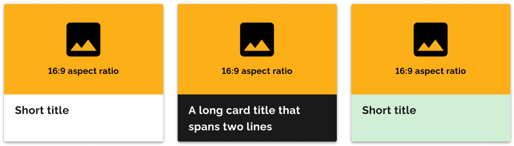 An example of three cards with similar header colours that belong in a set.