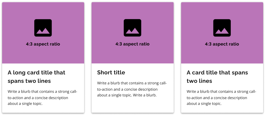 An example of three cards with images of similar 4:3 aspect ratios.