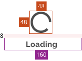 Illustration of the default loading indicator and size dimensions.